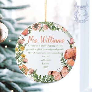 Personalized Teacher Christmas Ornament, Custom Teacher Ornaments, School Teacher Holiday Gift, Teacher Personalized Appreciation Gift