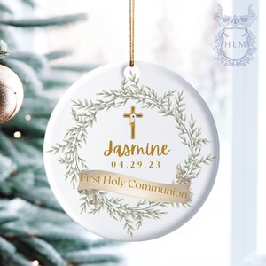 Custom Holy Communion Ornament- Personalized Communion Ornament- Floral Cross Ornament Keepsake-  Name + Date Communion Christmas Gift