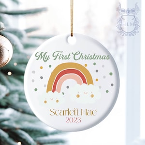 Custom Baby Name Rainbow Ornament- My First Christmas Gift- Newborn Christmas Baby Ornament- Personalized Baby&#39;s First Christmas Ornament