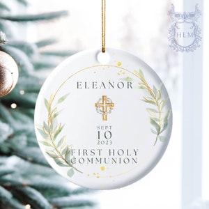 Custom Holy Communion Ornament- Personalized Communion Ornament- Floral Cross Ornament Keepsake-  Name + Date Communion Christmas Gift