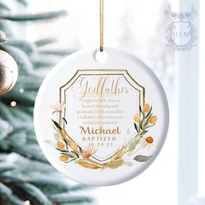 Personalized Godfather Ornament- Godfather Keepsake - Christening Baptism Godfather Ornament Keepsake in Floral Wreath- Gift for Godfather