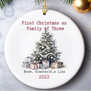 Personalized Family of Three Ornament, Christmas Tree Ornament Gift, New Baby Christmas Ornament 2023, Personalized Family Ornament image 2