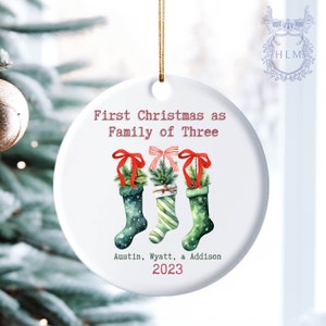 Personalized Family of Three Ornament, Stockings Ornament Gift, New Baby Christmas Ornament 2023, Personalized Family Ornament, Grandma Gift