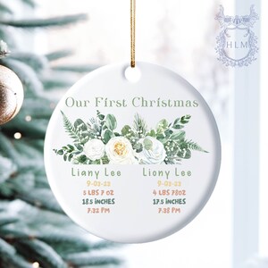 Twins Personalized Newborn Christmas Ornament- Personalized Baby&#39;s First Christmas Ornament- Our First Christmas- Baby Twins Name Ornament