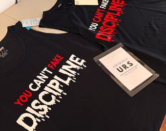 Motivational Graphic Cutoff Tee – “You Can’t Fake Discipline” Fitness Tee – Unisex Black T-Shirt