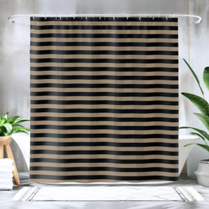 Black and Tan Striped Shower Curtain - Modern Bathroom Decor