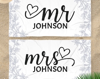 Personalized Mr & Mrs Beach Towel Set, Honeymoon Gift