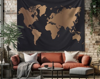 Contemporary World Map Tapestry: Polyester Wall Art, Home Decor