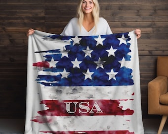 USA Flag Plush Blanket: Patriotic 4th of July Throw
