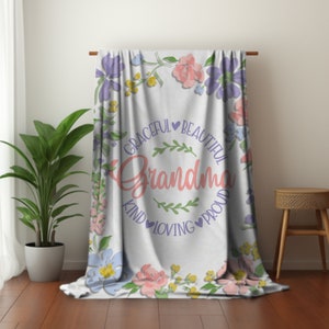 Floral Grandma Plush Blanket: Kind, Loving, Proud Nana Gift