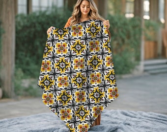 Talavera Inspired Velveteen Plush Blanket: Mexican Decor Throw