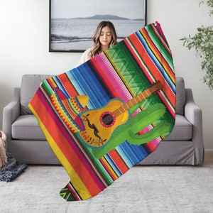 Mexican Serape Velveteen Plush Blanket: Southwest Home Decor Throw