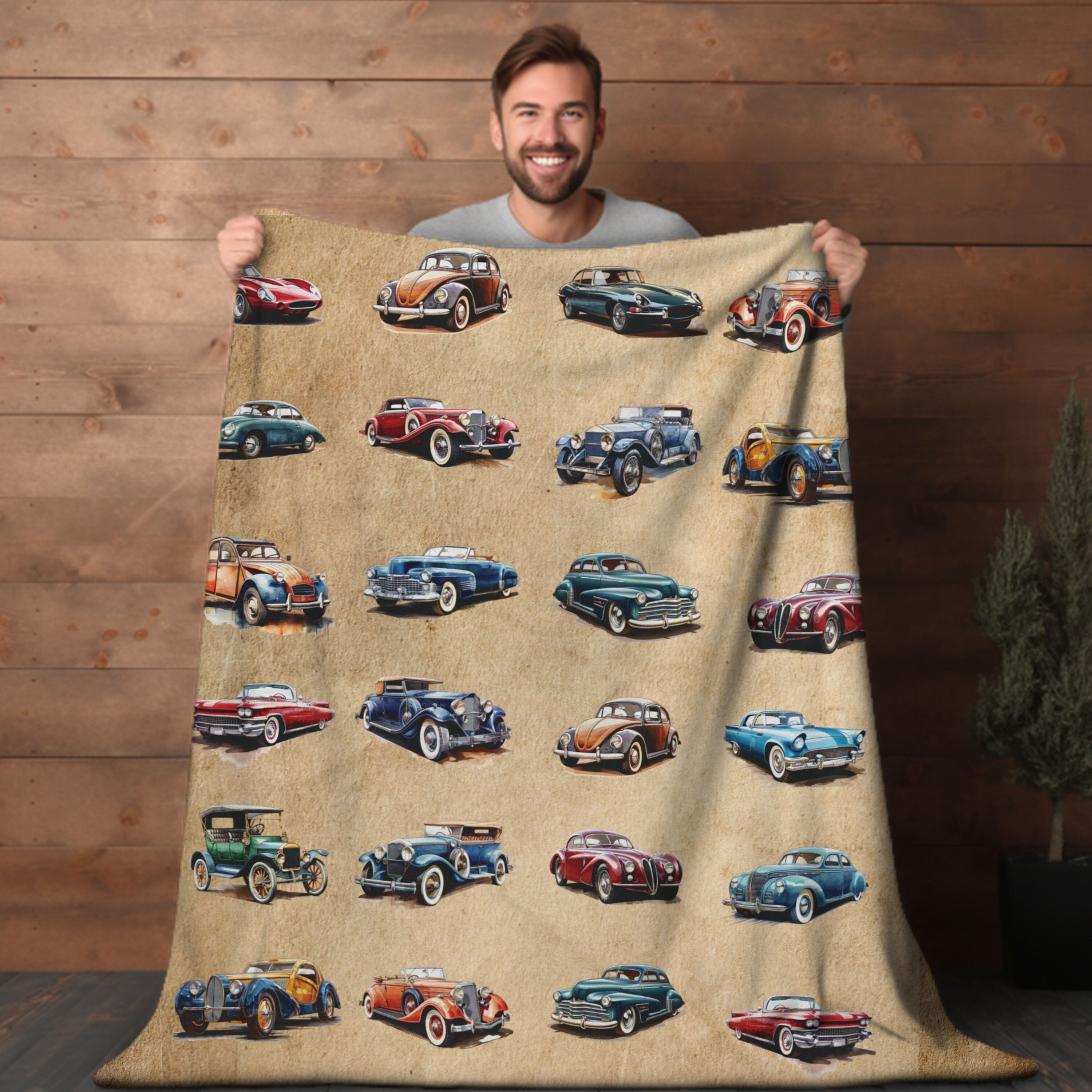 Vintage Car Blanket, Car Enthusiast Gift, Gift for Vintage Car Lovers