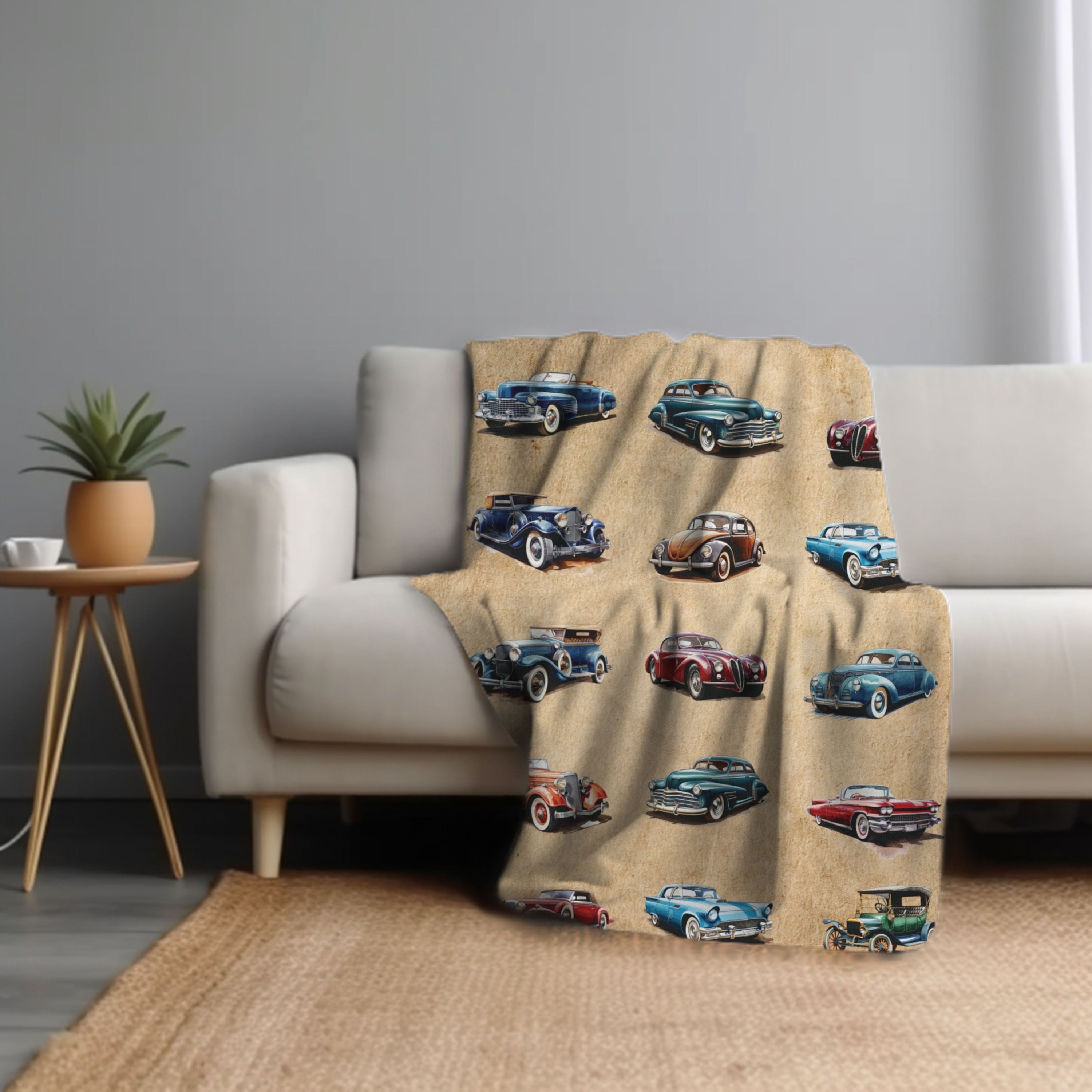 Vintage Car Blanket, Car Enthusiast Gift, Gift for Vintage Car Lovers