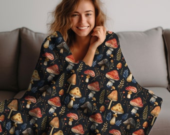 Mushroom Velveteen Plush Blanket: Cottagecore Forest Decor