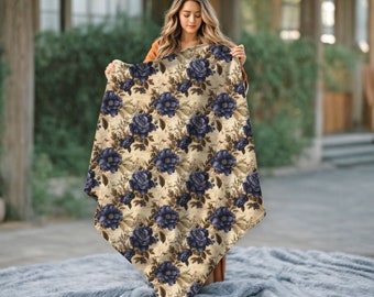 Vintage Blue Rose Floral Plush Blanket: Soft Velveteen Throw