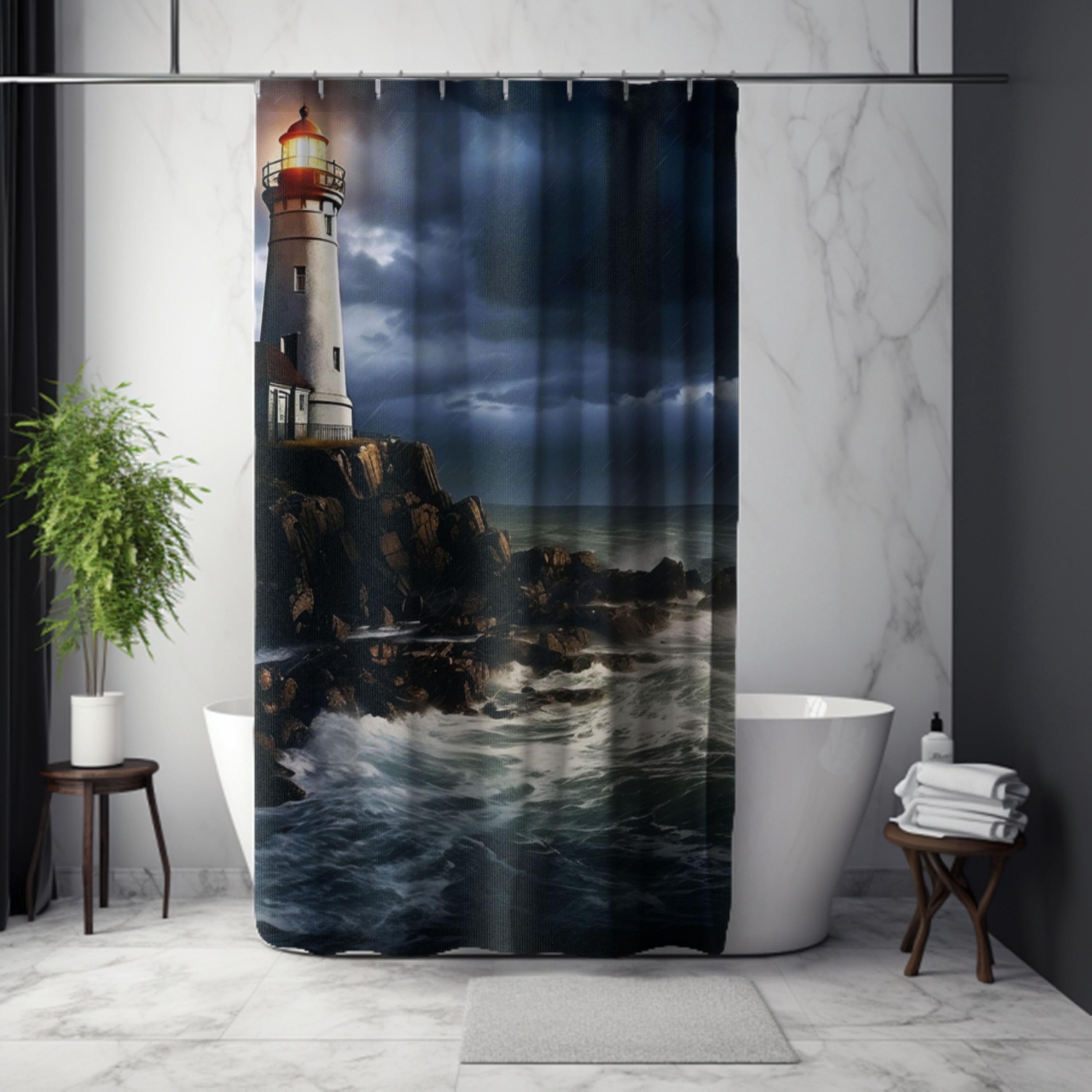 Lighthouse Shower Curtain: Coastal Ocean Waves Bathroom Decor - Etsy