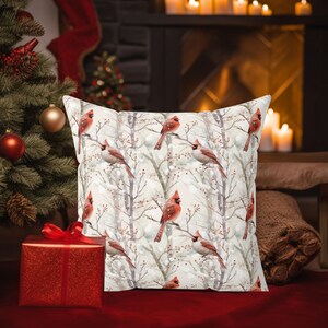 Christmas Cardinal Throw Pillow: Holiday Winter Bird Lover Gift