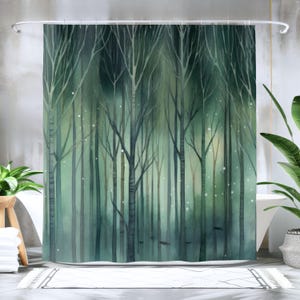 Forest Green Tree Shower Curtain: Nature Inspired Bathroom Decor
