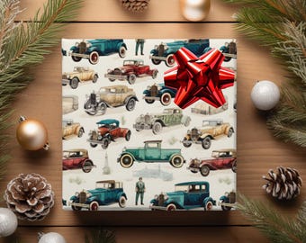 Vintage Classic Car Wrapping Paper: Nostalgic Automobile Gift Wrap