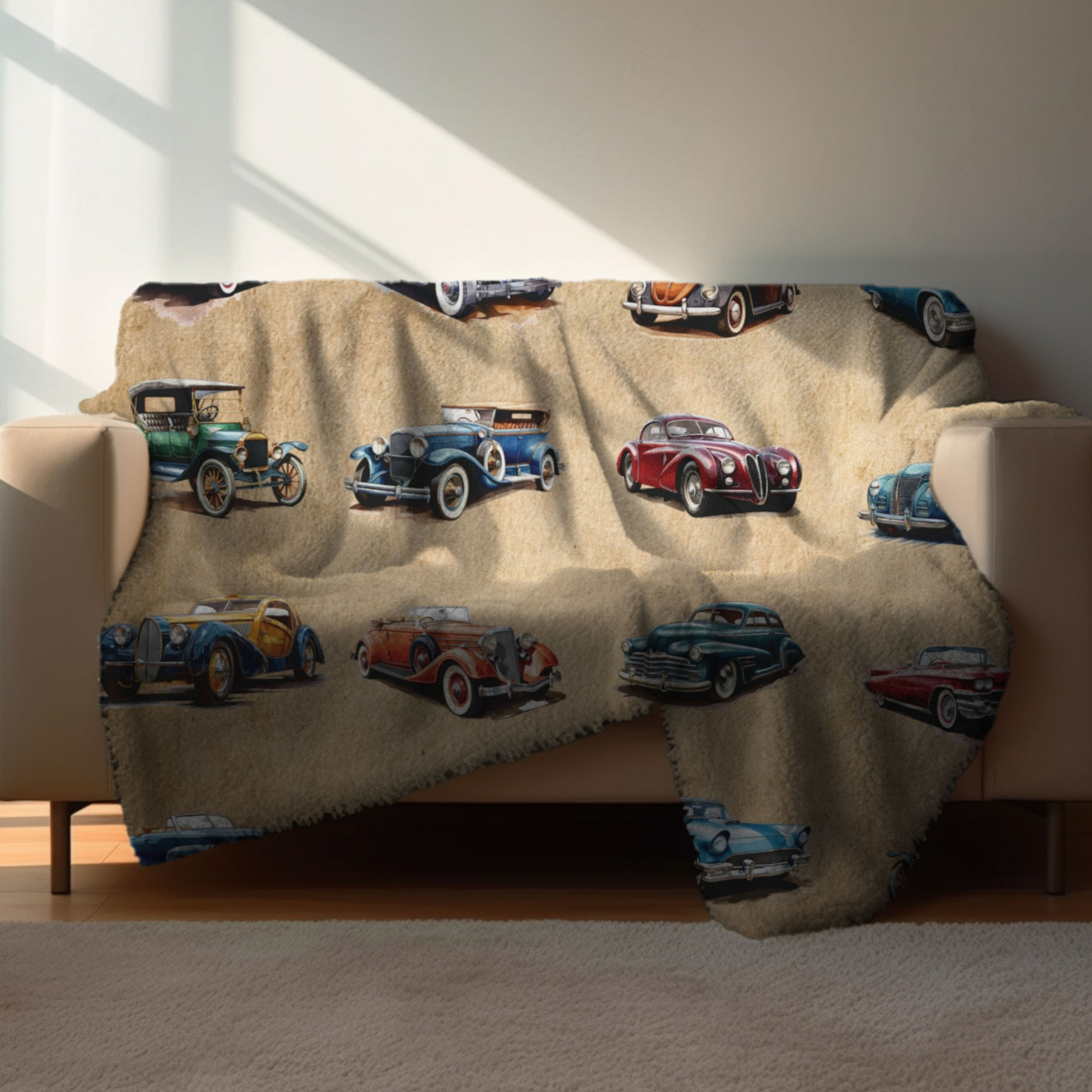 Vintage Car Blanket, Car Enthusiast Gift, Gift for Vintage Car Lovers