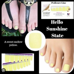 Color Street Nails, Color Street Strips, Press on Nails, Real Polish Strips, Nail Polish Strips, Hello Sunshine State, Yellow Pedicure