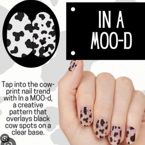 Color Street Nails, Color Street Strips, Press on Nails, Real Polish Strips, Nail Polish Strips, In a Mood, Cow Print Clear Overlay Nails