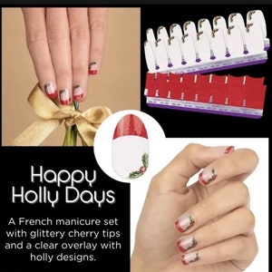 Color Street Nails, Color Street Strips, Press on Nails, Real Polish Strips, Nail Polish Strips, Happy Holly Days, French Manicure, xmas