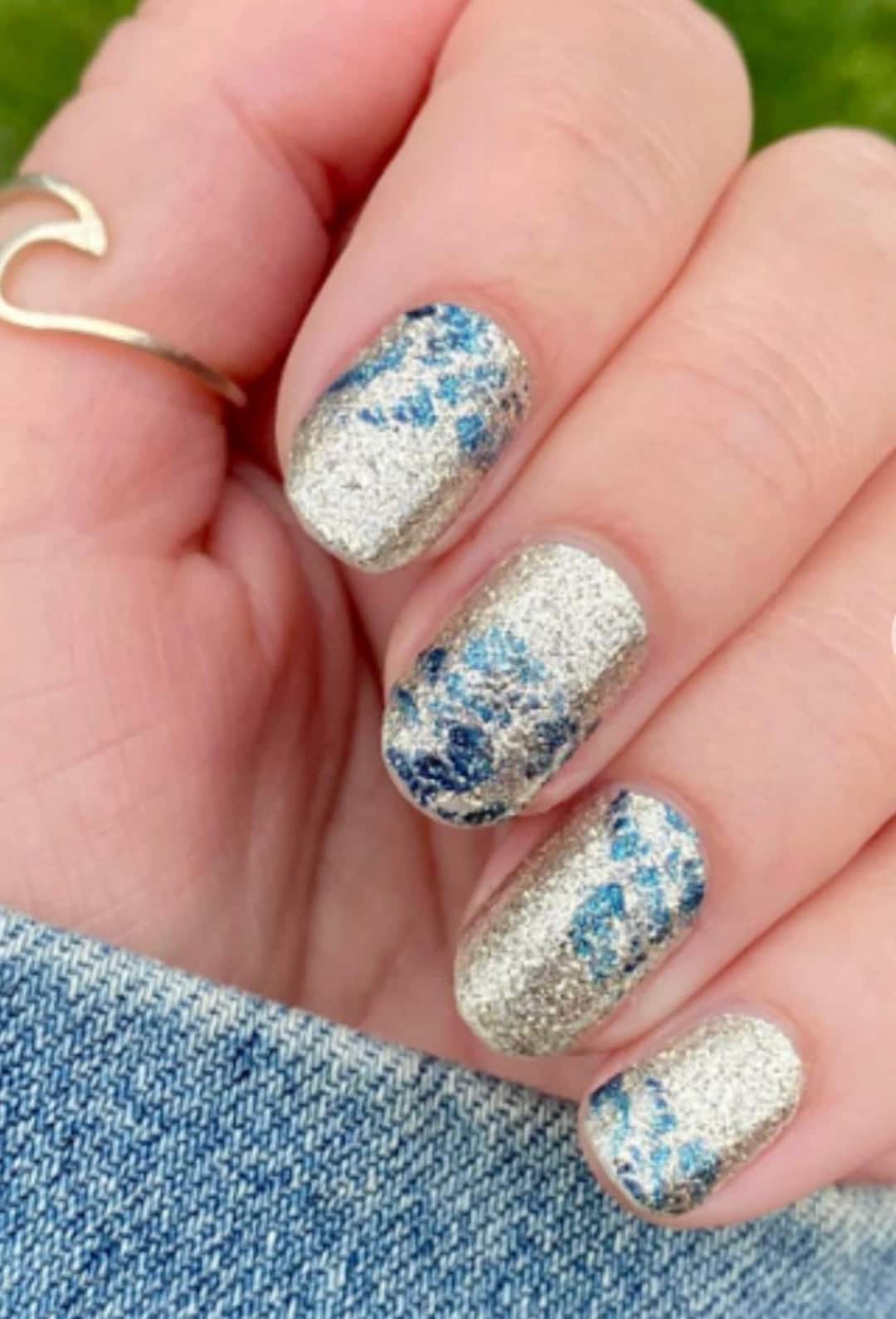 Color Street Nails, Riptide, Glittery Nails With Blue Waves - Etsy
