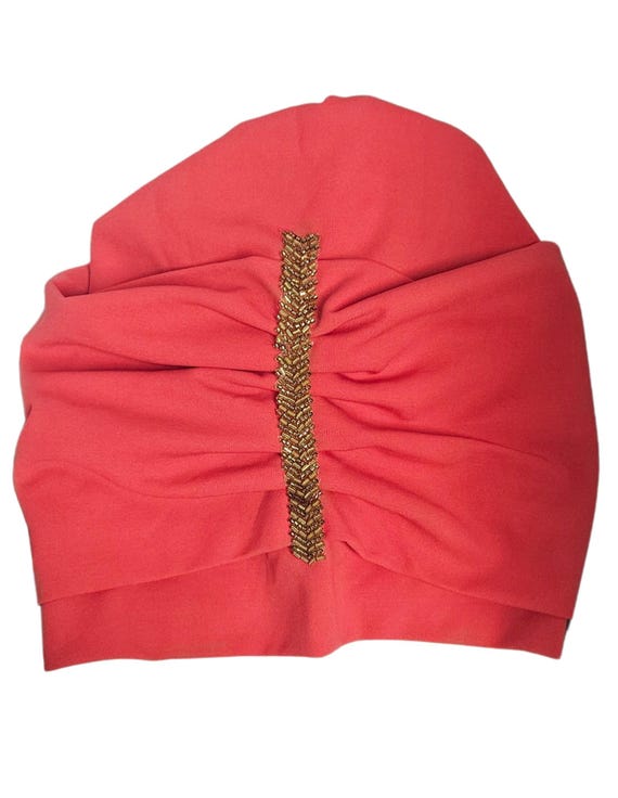 Red Beaded Turban Headwrap Rhinestones Head Wraps for Women Beads Pretied Hair Turban  main image 3