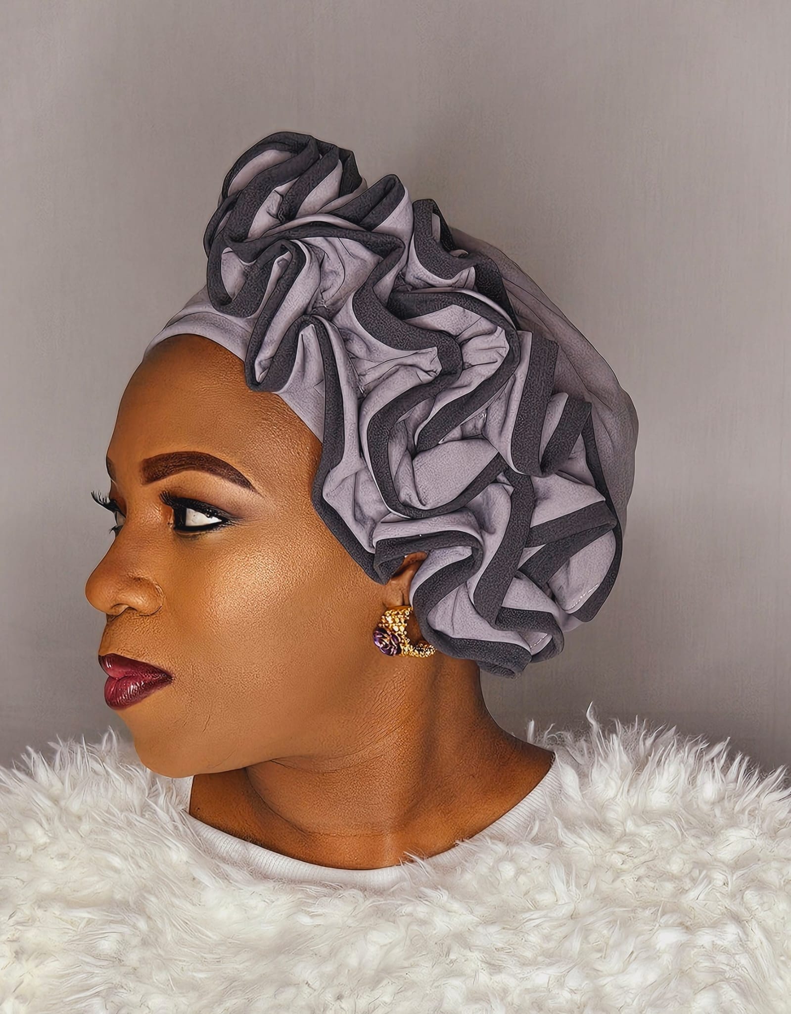 Side Ruffle Turban for Women, Chic 3-layer Stretch Cap, Elegant Lady ...
