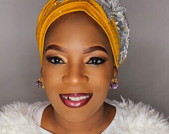 Handmade Shiny Satin Silver Turban Bonnet With Sparkling  display picture 3
