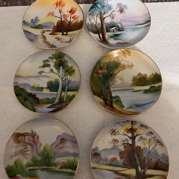 Vintage set of 6 Ucagco Hand Painted Small Plates/coasters