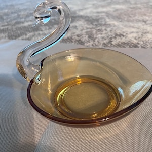 Vintage Mid Century amber art glass Swan