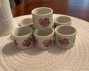 Porcelain Rose Design Napkin Ring Holders