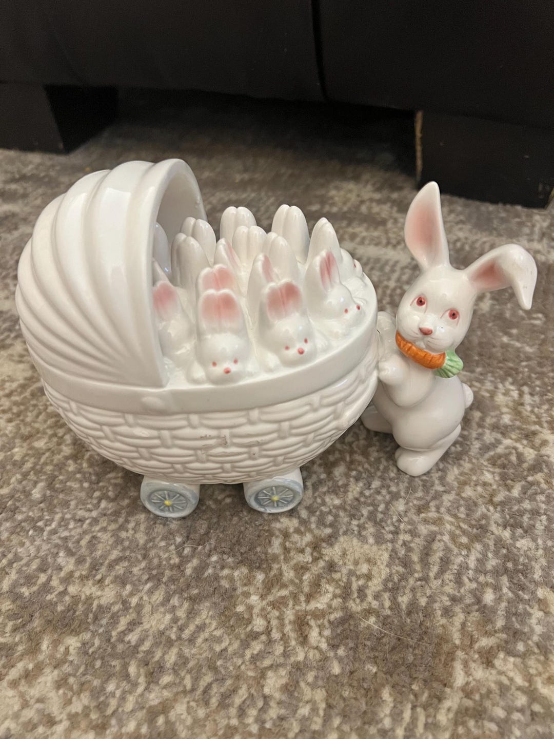 Fitz and Floyd Rabbit With Stroller of Baby Bunnies Covered Candy Dish ...