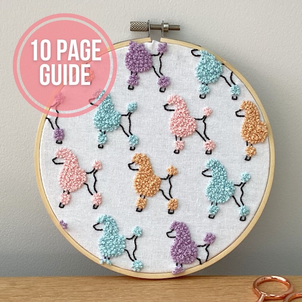 PDF PATTERN. Poodle dog hoop embroidery pattern. Poodle dog design. Digital download with guide.