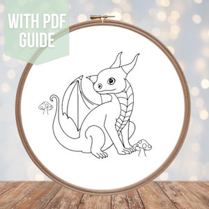 Dragon Hand Embroidery PDF Pattern. Fantasy embroidery design. Digital download with guide.