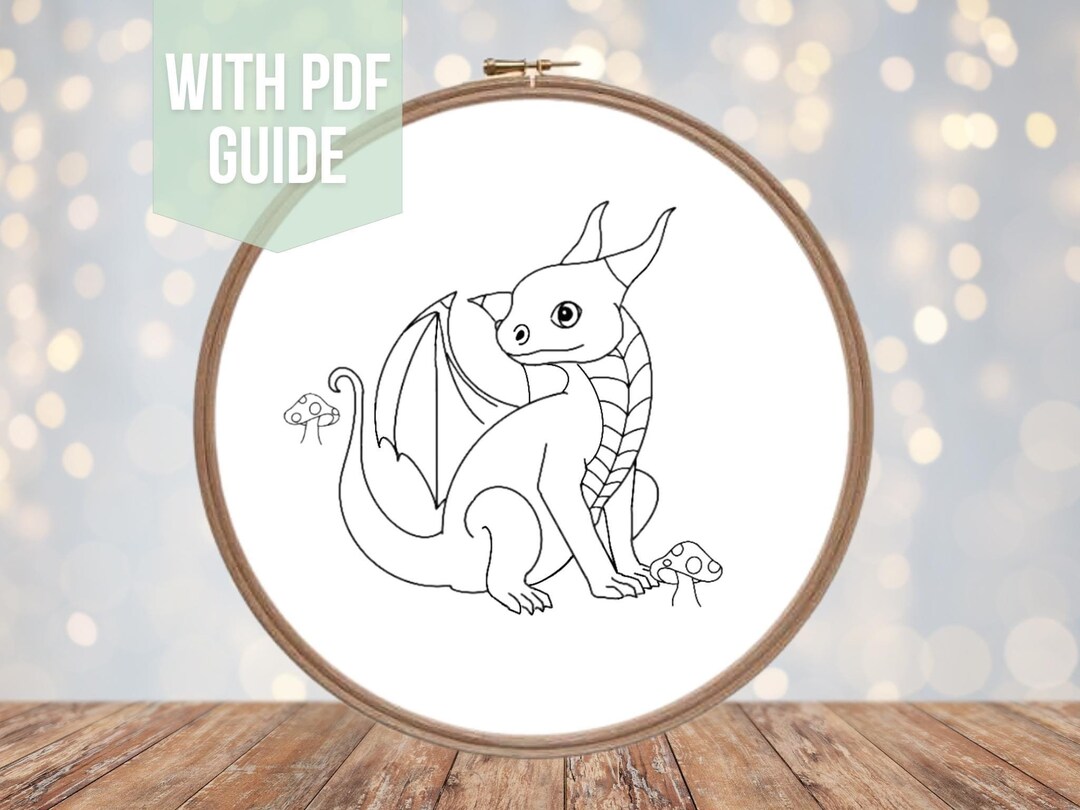 Baby Dragon Hoop Embroidery Pattern PDF Digital Download • Cute