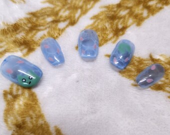 Water Effect Press On Nails, Lily pad Nails, Squishy's Pond