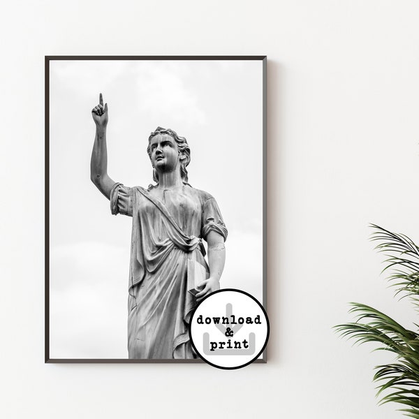 Angelic Statue Photography - Instant Digital Download Photography Print - Black & White Printable Wall Art - Beautiful, Studious Female