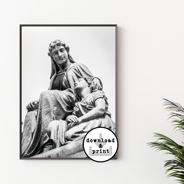 MOTHER DAUGHTER BOND Statue Photography - Instant Digital Download Photography Print - Black & White Printable Wall Art