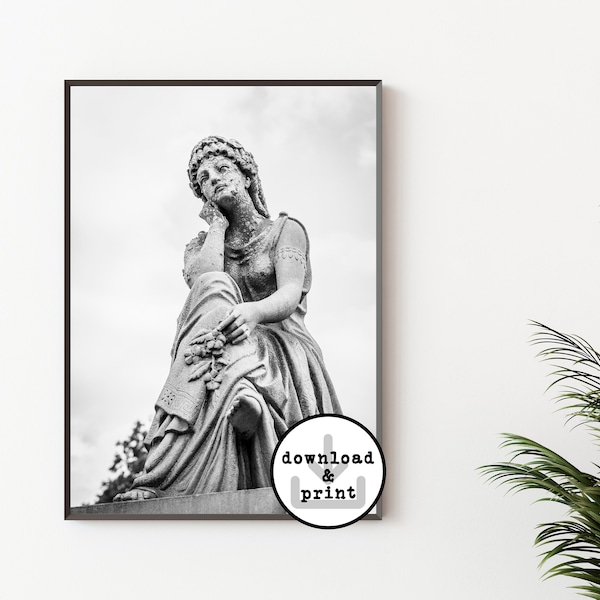 DREAMER Statue Photography - Instant Digital Download Photography Print - Black & White Printable Wall Art - Beautiful, Thoughtful Female