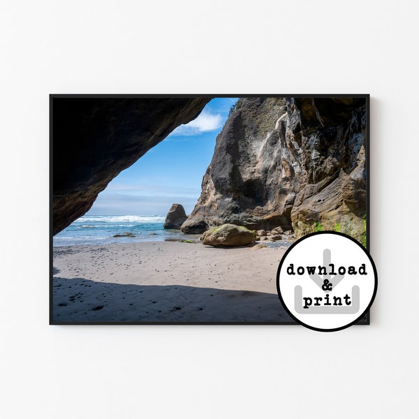 Cannon Beach, Hug Point, Oregon Coast Photography - Instant Digital Download Photography Print - Pacific Northwest Wall Art Prints
