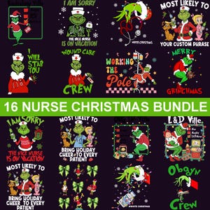 Christmas Nurse Png Bundle, Holiday Gift For Nurse, Coquette Nurse Christmas PNG, Green Mean Guy Nurse PNG, Nurse Christmas Movie PNG