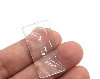 100 19 x 38 x 6.5 mm Clear Glass Rectangle Cabochons Destash For Pendant Jewelry Making