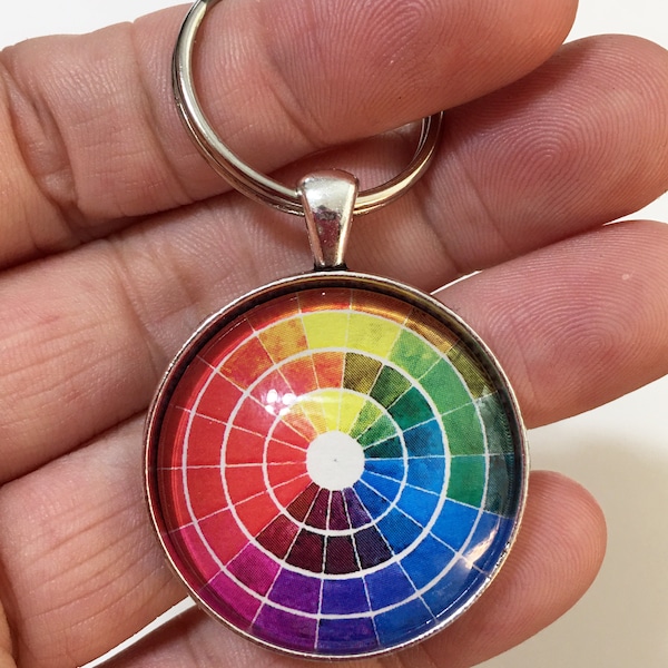 Artist's Watercolor Color Wheel Image Jewelry 1.2" Diameter Keychain