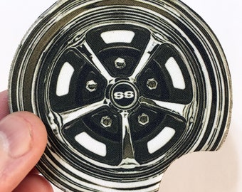 Vintage Chevy Chevelle SS Mag Wheel 2.75" Car Coaster Set (2 coasters)