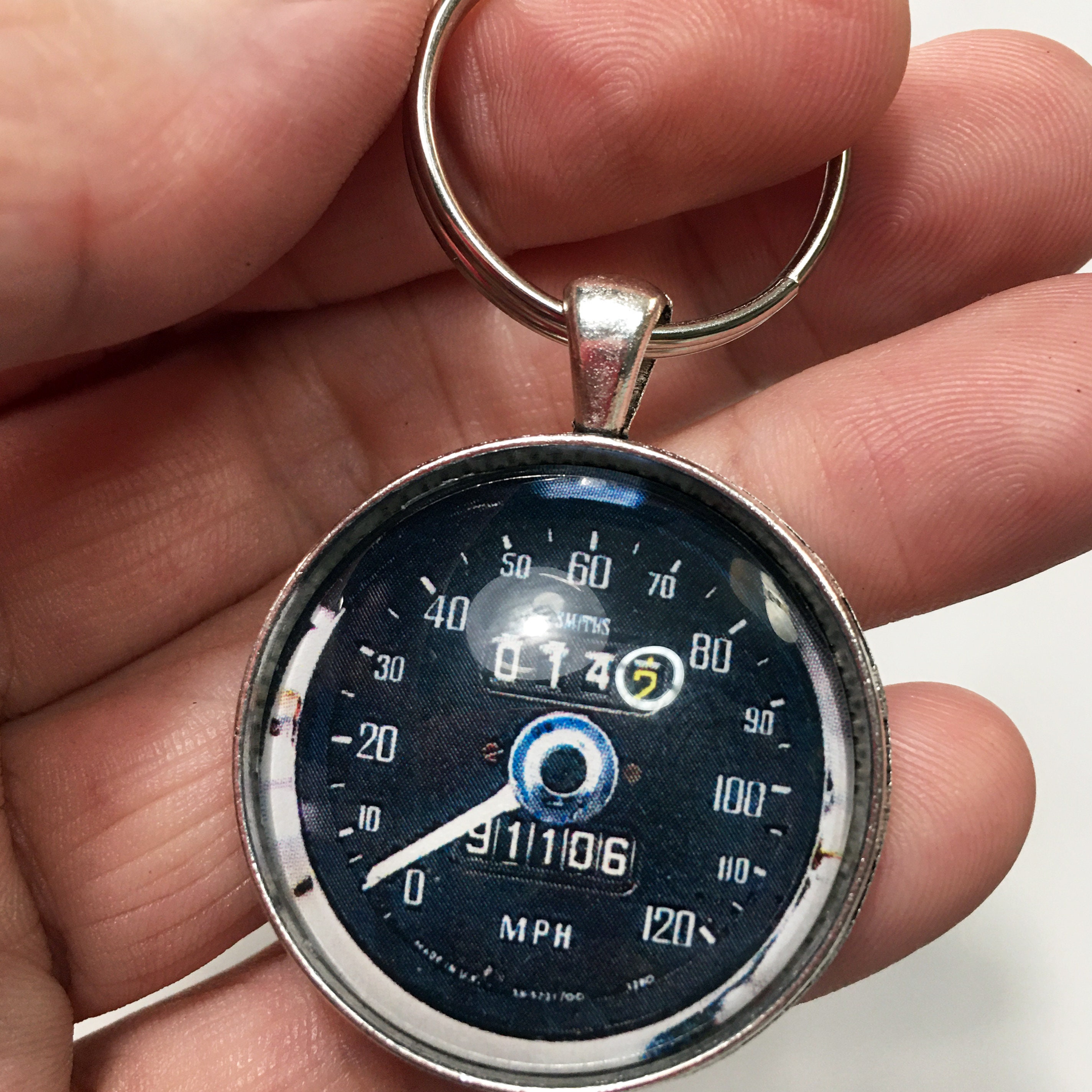 Vintage 1970's British MG Smith's 120 MPH Speedometer 1.2" Diameter Keychain