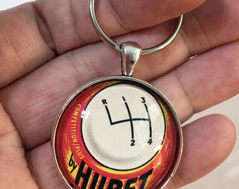 Vintage Hurst 4 Speed Floor Shifter Hot Rod Magazine Ad 1.2" Diameter Keychain